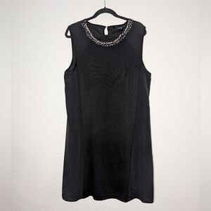 New Magaschoni Womens Black Silk Cashmere Rhinestone Neckline Shift Dress XL NWT